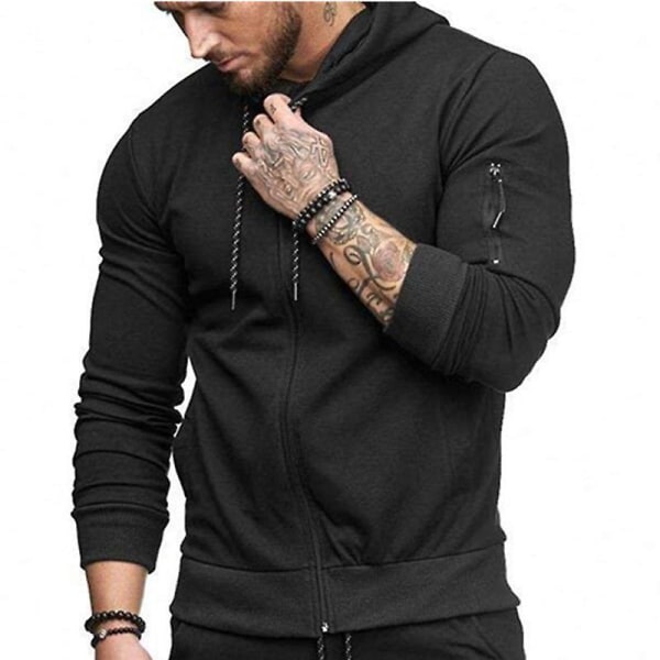 Herrar Hoodie Zipper Up Hooded Sweatshirt Vinter Sport Joggers Jumper Toppar Black XL