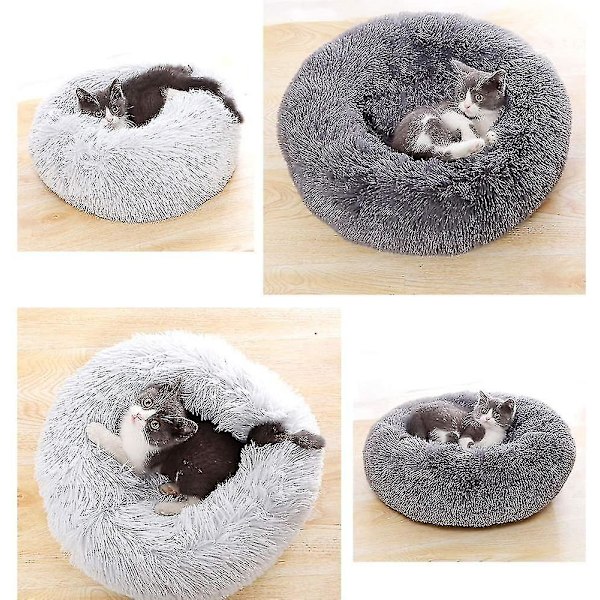 Kæledyrsseng til katte og hunde Rund plys hundeseng Donut-formet katteseng Farve og størrelse valgfri gray 70cm
