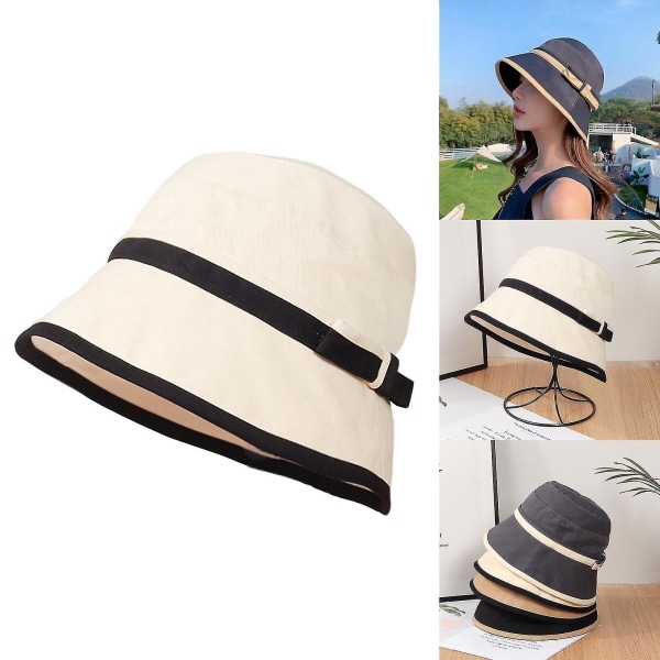 Vår sommar solhatt dam elegant färgmatchning solhatt mode fiskare hatt kvinnor, vit White