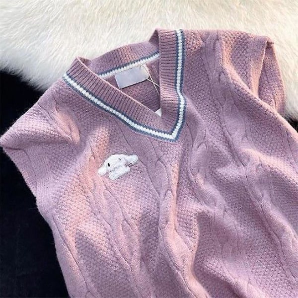 Tegneserie Strikket Sweater Kawaii Sanrio Cinnamoroll Sweater Vest Løs Casual Broderet Sweater Efterår Vinter Top Fødselsdagsgave XL 55-60KG Cinnamoroll-4