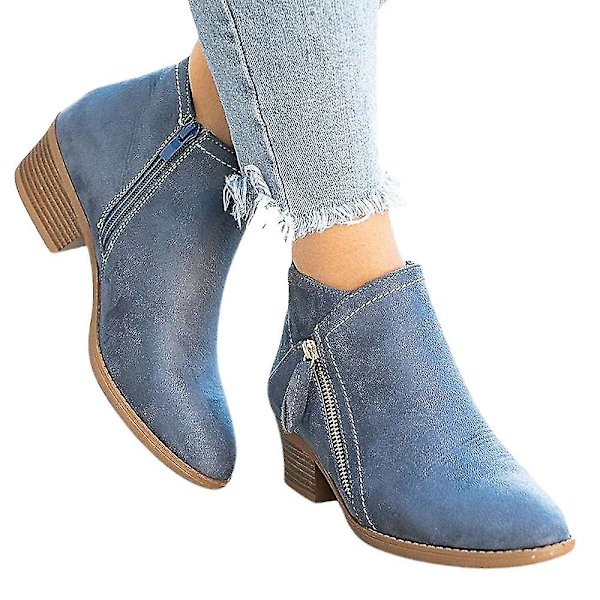 Ankelstövlar med blockklack för damer, Chelsea-boots med dragkedja Blue 41