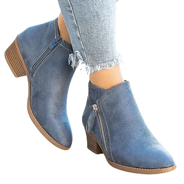 Ankelstövlar med blockklack för damer, Chelsea-boots med dragkedja Blue 43