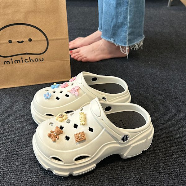 Sko med tyk sål og hævet hul til kvinders sommerstrand anti-slip tåslippers white 1 40-41