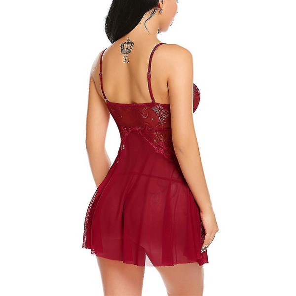 Sexig spetsnattlinne för kvinnor, underkläder, nattkläder, babydoll, sovklänning, underkläder, genomskinlig nattlinne Red 2XL