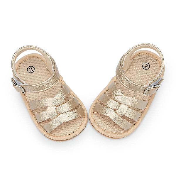 Bebisskor Spädbarnssandaler Läder Gummi Platt Halkfri Mjuksula Toddler Flickpojke Första Gåare Spjälsängsskor Storlek 0-18M Gold 13-18 Months