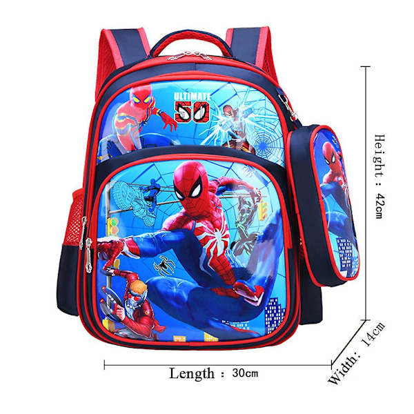 Gutter Ryggsekk Spiderman Trykk Skolesekk Skoleveske med Pennal Blue