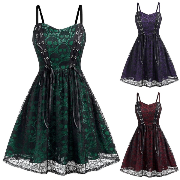Dame Cosplay Kjole Blonde Print Cocktail Gotisk Kjole_cv green XL