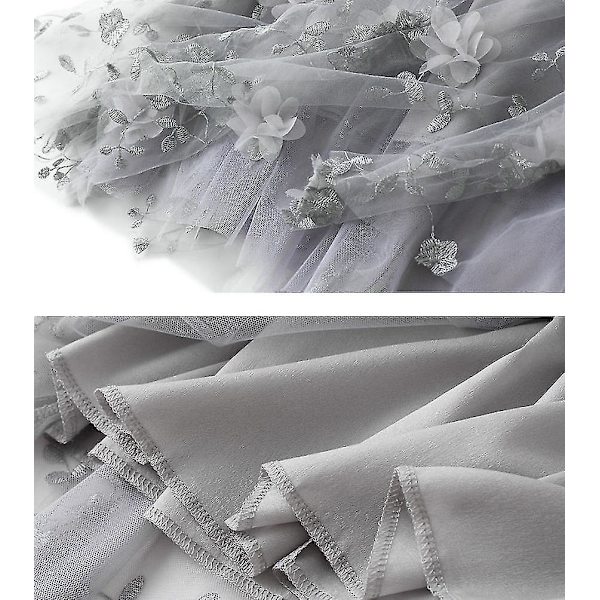 Kvinnors Mesh Broderi Halvlång Kjol Garn Kjolar A-linje Konst Hög Midja Lång Kjol Grey