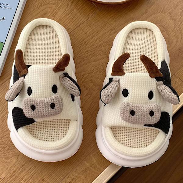 Dam Inomhus Plattforms Tofflor Söta Mjuka Bomulls Linne Mjölkko Tofflor R 36  37