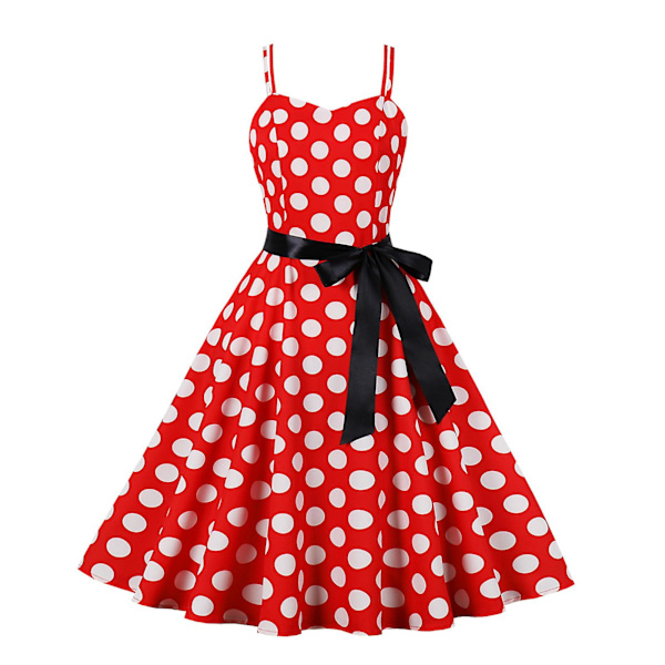 Naisten Tyylikäs Rento Mekko Retro Cocktailmekko Spagettiolkaiminen Kesämekko Lomalle White Dot On Red Background XXXL