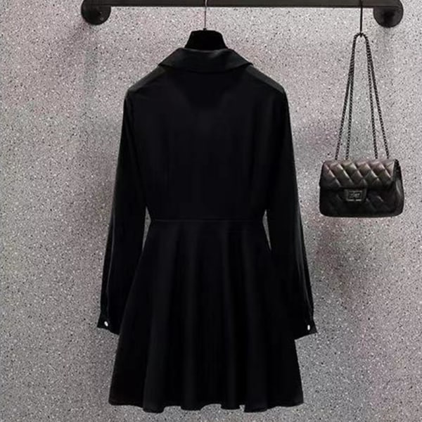 Damkrage Asymmetrisk Fåll Skjorta Koreansk Stil Fin Bälte V-Ringning Casual Toppar Lämplig För Vänner Samling Slitage Black Long Sleeve L