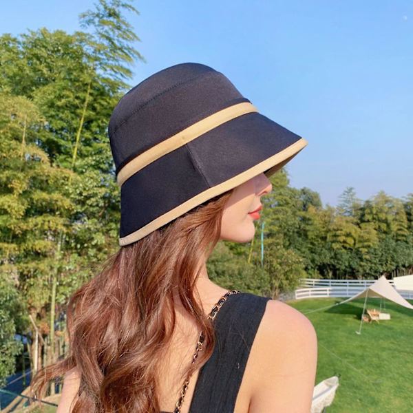 Vår sommar solhatt dam elegant färgmatchning solhatt mode fiskare hatt kvinnor, vit Black