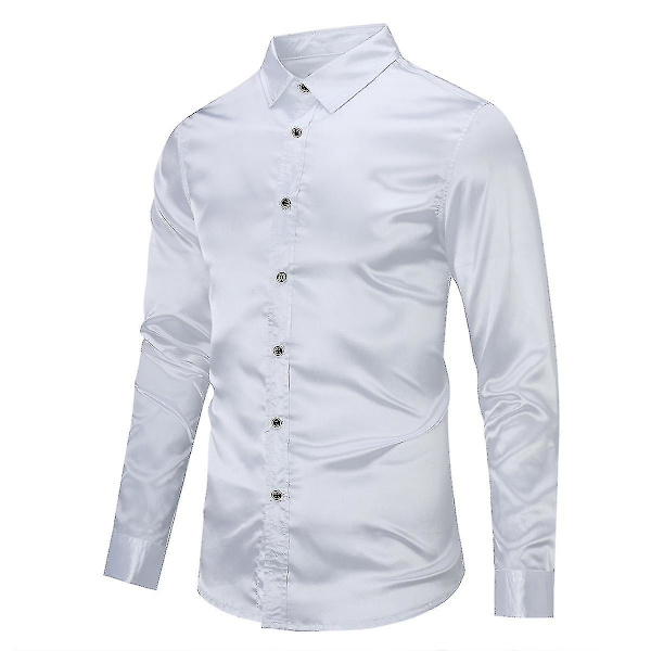 Herr Casual Mode Glänsande Långärmad Slim-fit Formell Skjorta White XS