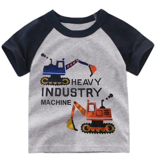 Tecknad raglanärm för barn T-shirts med rund hals Kortärmad sommar Basic Tees Skjorta Toppar för pojkeflicka Excavator Print 4-5 Years