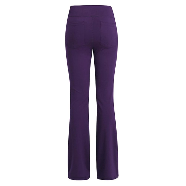 Naisten yksiväriset joustavat korkeavyötäröiset joogahousut, hengittävät mukavat täyspitkät leveälahkeiset housut, kesäiset rennot levenevät housut Purple 3XL