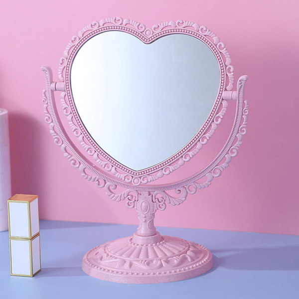 Dubbelsidig sminkspegel med retrostativ, hjärtformad, för sminkverktyg för kvinnor Oval Pink