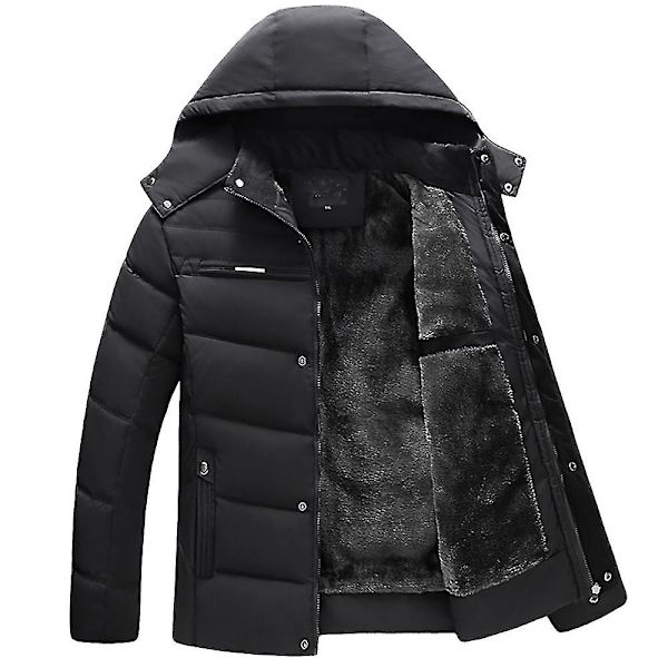Herre Vinter Vatteret Foret Puffer Jakke Frakke Fleeceforet Overtøj Black 4XL