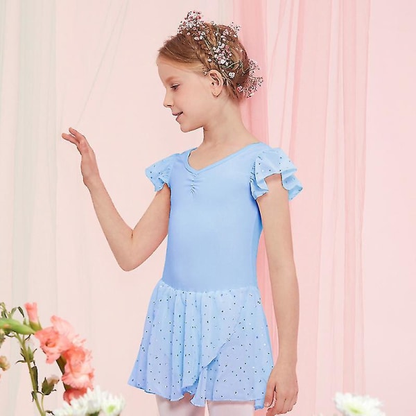 Piger Flæseærme Ballet Dansekjole Tutu Nederdel Leotard Blue 120cm