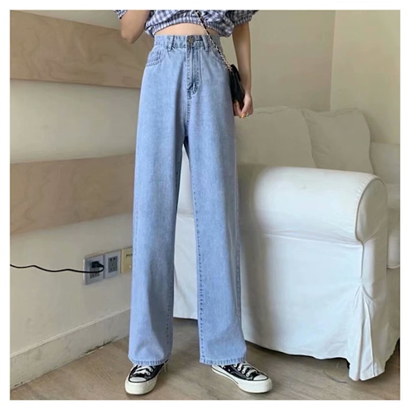 Rette jeans for kvinner, formende streetwear-bukser for skole, kontor, fest og utendørs bruk Light Blue M