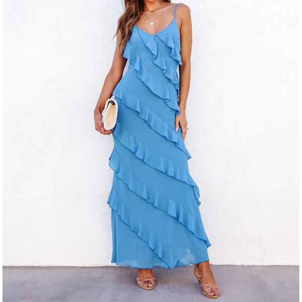 Dame U-krave Tunika Kjole Dame Oversize Sexet Kjole Til Strandbrug Blue M