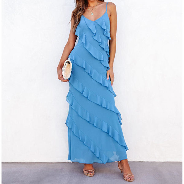 Dame U-krave Tunika Kjole Dame Oversize Sexet Kjole Til Strandbrug Blue XL