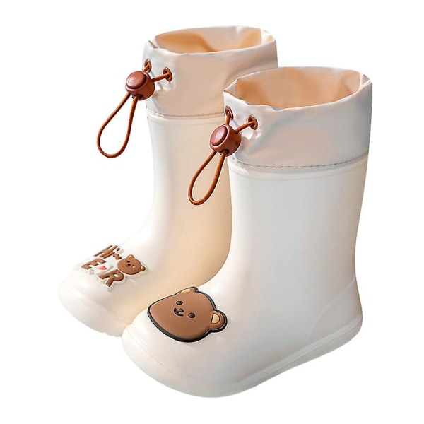 Tegneserie Børne Gummistøvler I Rørform Vandtætte Børnesko Letvægts Varme Børne Vandsko. Rice white bear 19 (18.5cm in length)