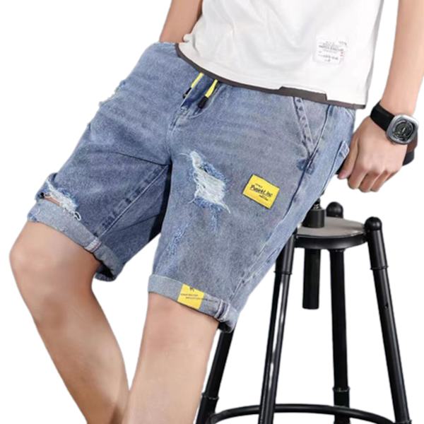 Miesten monipuoliset shortsit leveällä lahkeella, joustavat farkkushortsit rentoon shoppailuun ja matkustamiseen Light Blue 308 Cropped Pants 4XL