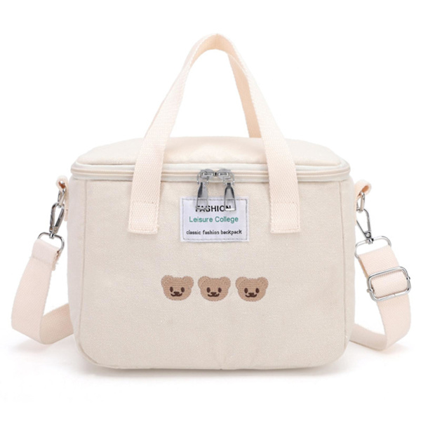 Broderte Bjørn Isolasjon Stelleveske Multifunksjonell Oppbevaringsveske for Mødre Creamy white