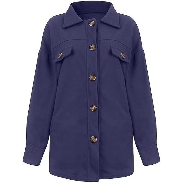 Løstsiddende fleecejakke til kvinder med knapper og lommer Blue XS