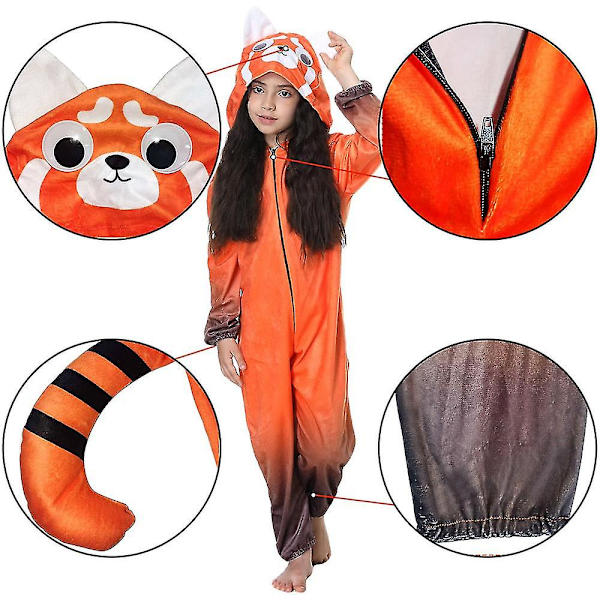 Halloween Børn Forvandles til Rød Panda Vaskebjørn Udklædningskostume Cosplay Party Jumpsuit 9-14 År 9-10 Years