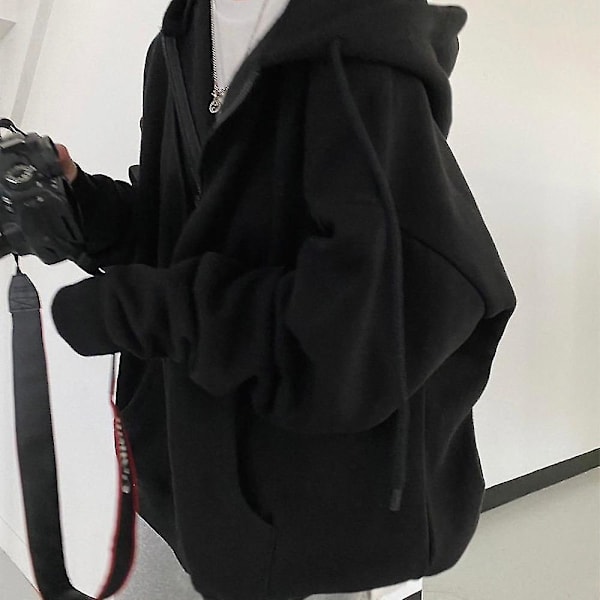 Damhuvtröja med dragkedja, enfärgad ficka, sweatshirt, höst, långärmad, lös basebolljacka EA00513*BLACK S