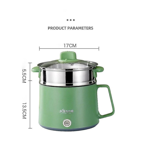 Mini Multifunktionskokare Non-stick Pan Elektrisk Riskokare Matlagningsmaskin Kokkärl Hushåll Sovsal Varm Gryta 1-2 Personer Green Double Layers