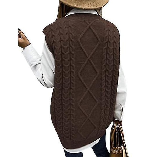 Dame Sweater Vest Dame Oversized V-hals Ærmeløse Sweaters brown L