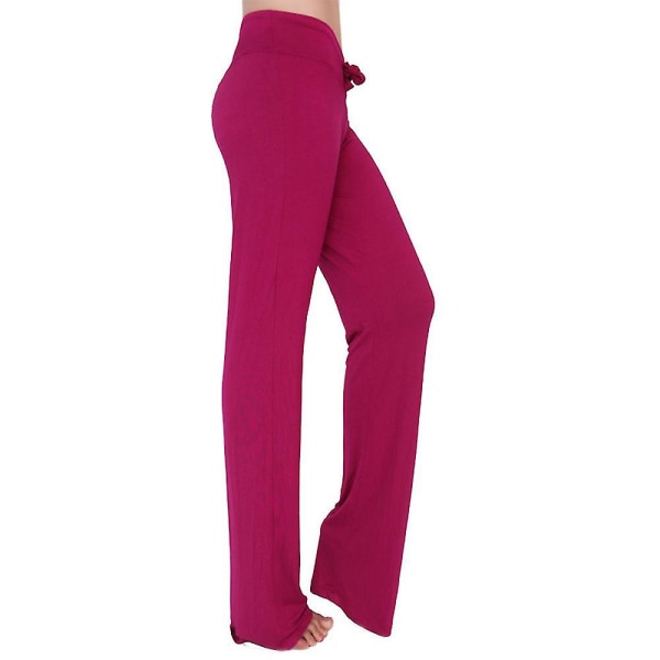 Dame Ensfarvede Løse Yogabukser med Snøre Åndbare Gymnastik Sports Pilates Lange Bukser Purple Red S