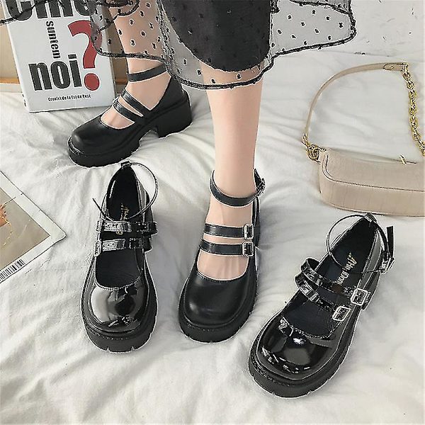 Naisten PU-kengät Korkokengät Lolita Opiskelijat Japanilaistyyliset Kengät Retro Mustat Korkokengät Mary Jane -kengät EURO 38