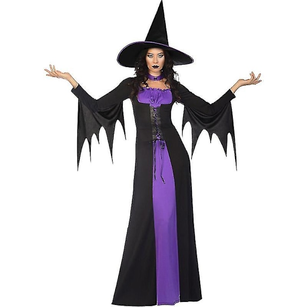 Halloween Häxa Vampyr Kläder Med Hatt Kostymer För Kvinnor Vuxen Läskig Karneval Party Utklädnad Föreställning Drama Maskerad M