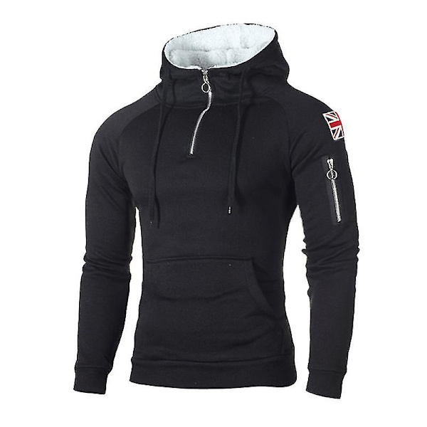 Herre Tykk Hettegenser Hettegenser Pullover Genser Vinter Varm Genser Topper Black M