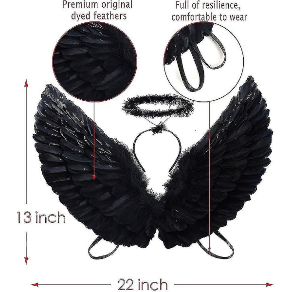 Engel Vinger og Glorie Voksen Hvide Engel Vinger Kompatibel Med Børn Halloween Jul Black