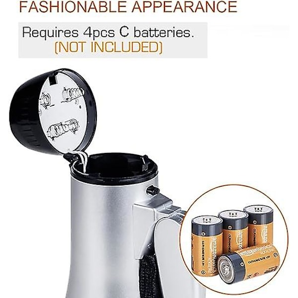 Bærbar Megafon Bullhorn 20 Watt Effekt Megafon Høyttaler Stemme Og Sirene/alarm Moduser Med Volumkontroll Og Stropp silvery