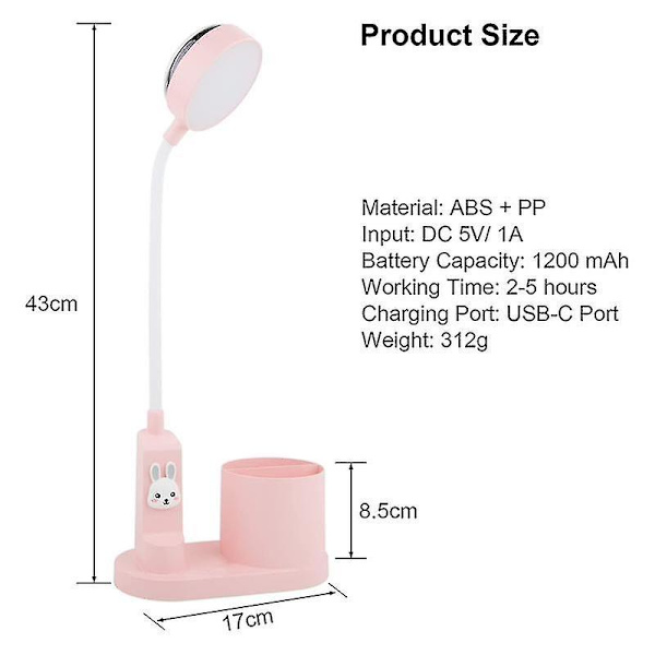 Skrivebordslampe Barn Nattbordslampe Med Penneholder, Automatisk Fargeskiftende Bordlampe, Dimbar LED Leselampe