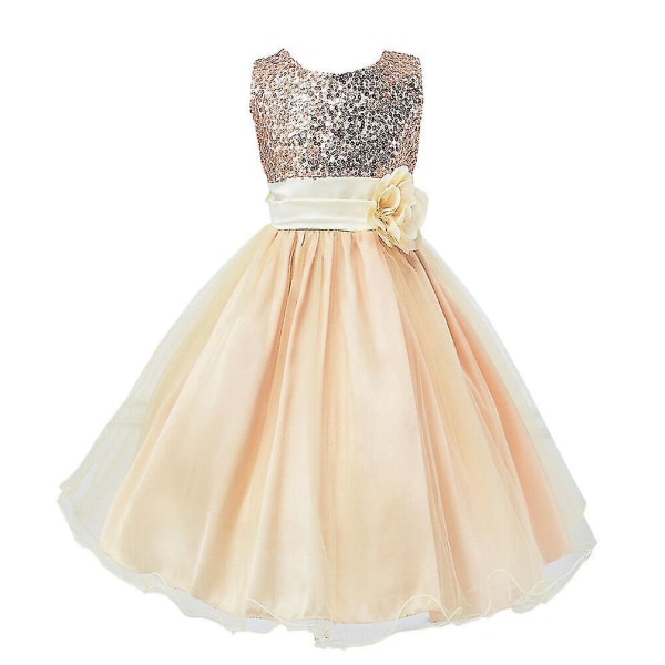 Børn Piger Prinsesse Paillet Kjole Fest Bryllup Brudepige Tutu Kjoler Gold 3-4 Years