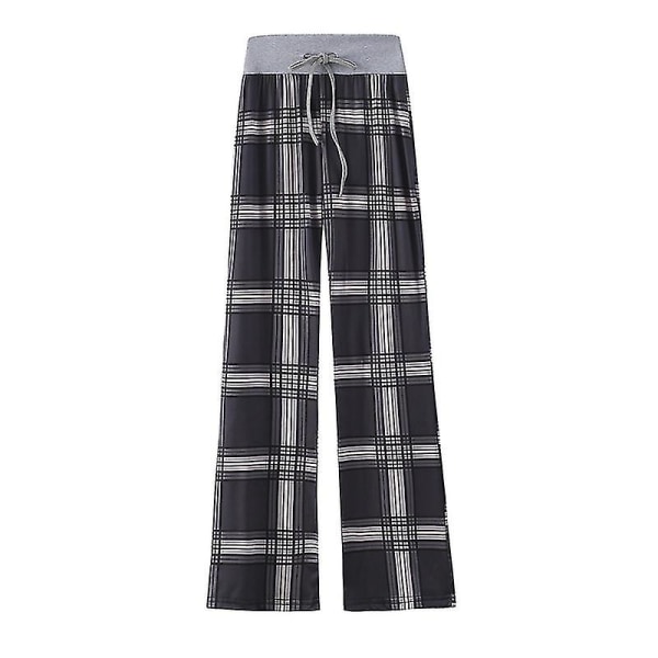 Dam stretchiga vida byxor i rutmönster Dam högmidjade byxor Black checkered XL