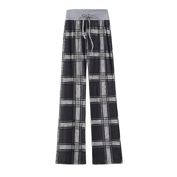 Dame Stretch Bukser med Brede Ben og Tern Dame Højtaljede Bukser Black checkered 4XL