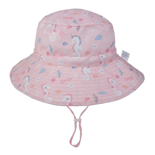 Sommar Solhatt för Baby 0-8 År Flickor Pojkar Utomhus UV-skydd Strandhatt Simhattar Bred Brim Barn Hinkhatt Pink horse Large