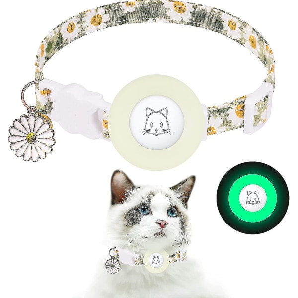 AirTag katthalsband, kattungehalsband med AirTag klockblommaberlock kompatibel med flickakatter Pojkekatter Små hundar Light green