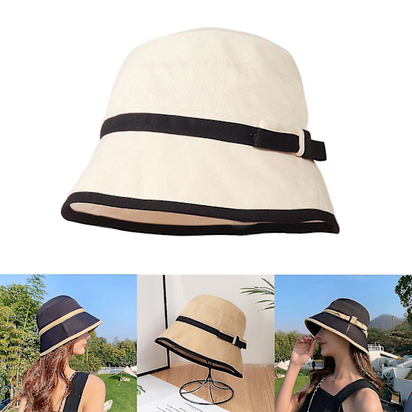 Vår sommar solhatt dam elegant färgmatchning solhatt mode fiskare hatt kvinnor, vit White