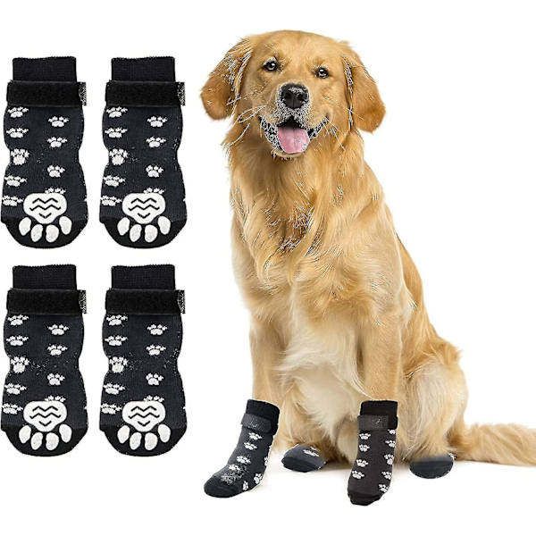 2 par halkfria hundstrumpor, hundstrumpor med grepp och remmar för bättre grepp inomhus på hårda golv Size M