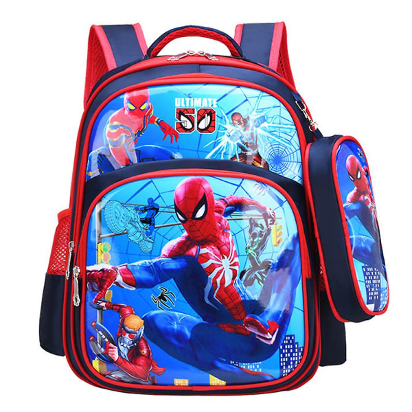 Gutter Ryggsekk Spiderman Trykk Skolesekk Skoleveske med Pennal Blue