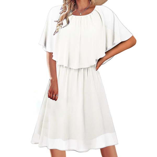 Viittahihaiset mekot, tekonahkainen kaksiosainen sifonkihame, puolikorkea vyötärö, huivimekko White XL