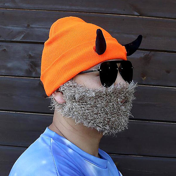 Demon Horns Shape Knit Hat Vindtät Värmande Stickad Mössa För Cykling Promenader Orange Black